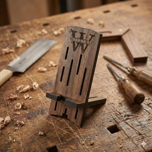 Support de téléphone en bois personnalisé – Dock iPhone gravé – Station d’accueil artisanale et pratique pour smartphone