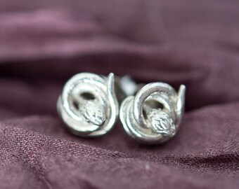 Silver snake stud earrings | small coiled snake layered animal earring | fertility, faithfulness, never ending love, transformation