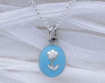Forget-me-not flower charm | dainty memorial mourning charm in custom color enamel | everlasting love grief jewelry