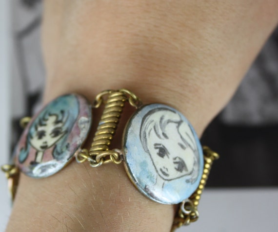 Vintage enamel panel bracelet | lady girl fun cam… - image 2