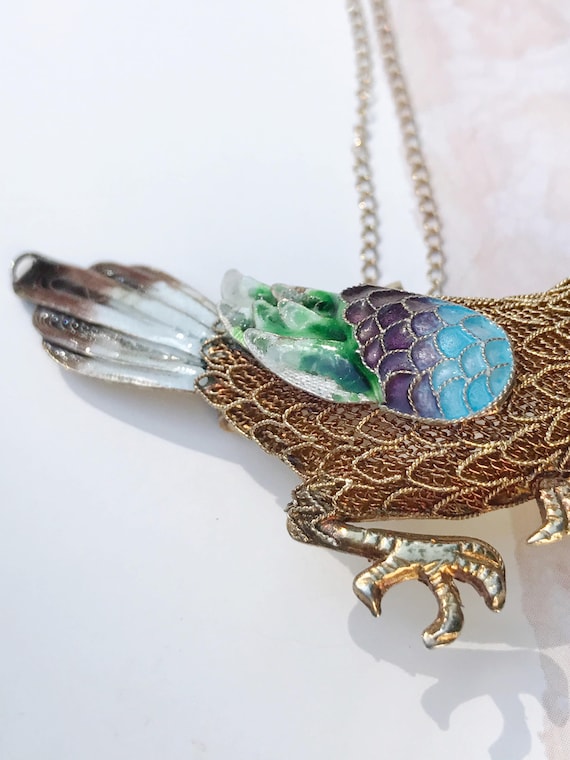 Rare Chinese export enamel bird brooch necklace |… - image 2