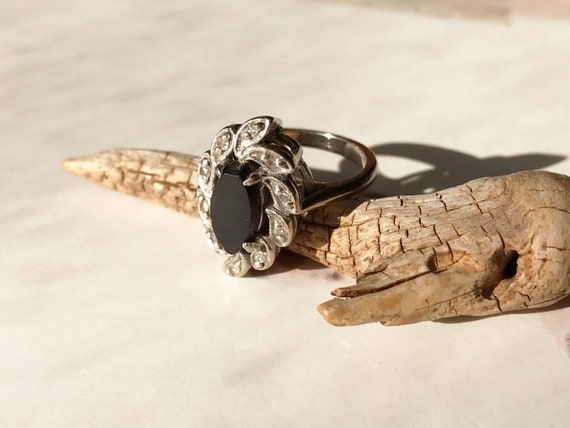 Vintage (1960s) Black Onyx & Diamond Ring, it's a looong piece of onyx!