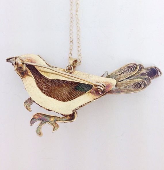 Rare Chinese export enamel bird brooch necklace |… - image 5