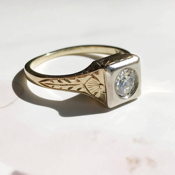 Edwardian square diamond engagement ring  | 14k go