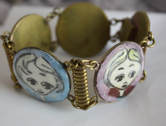 Vintage enamel panel bracelet | lady girl fun cam… - image 1