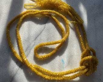 Antique 1920s Flapper Necklace: Art Deco Yellow Glass Beaded Lariat