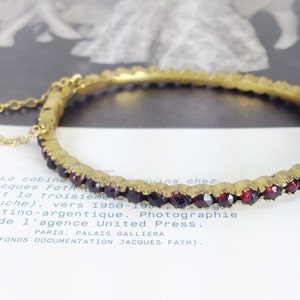Victorian Brass Bangle Bracelet: Red Spinel Stacking Jewelry