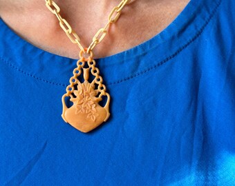 Antike Blumen Halskette aus Zelluloid | 1920er Jahre frühe Plastik | Art Deco asiatisches Motiv Kettenglied Choker Anhänger Halskette | einzigartige Hochzeitskette