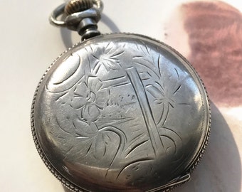 1920's pocket watch | Elgin & Star Art Deco engraved ladies style watch | flower fence design | nonworking timepiece