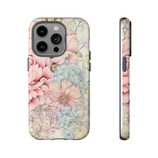 Elegant Floral Phone Case  aesthetic vintage iPhonecase Soft Pink & Blue Hydrangea Design