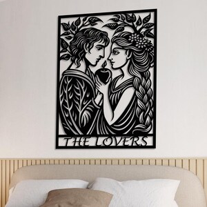 Arte de pared de metal para amantes, decoración de pared con cartas del tarot, colgantes de pared para parejas, arte de pared espiritual, decoración bohemia, regalo para ella, regalo para parejas