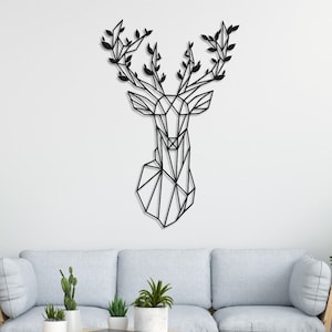 Arte de pared de metal con silueta de línea de ciervo, cartel de naturaleza de metal, letrero de ciervo, arte de pared de granja, regalo de inauguración de la casa, decoración de pared boho, decoración del hogar