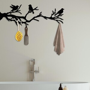 Tree Bird Coat Rack, Branch Holder, Bird Towel Holder, Tree Wall Hooks, Nature Lovers Gift, Entryway Organizer, Metal Wall Art, Bird Poster