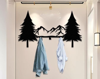 MOUNTAIN PINE RACK, Metal Coat Hanger, Wall Hook, Hat Rack, Entryway Organizer, Large Wall Decor, Metal Home Decor, Housewarming Gift