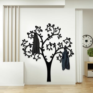 Decoración de pared TREE HANGER, Perchero de rama, Organizador de entrada floral, Decoración de pared de metal abstracto, Póster de pared de la naturaleza, Gancho de metal de árbol grande