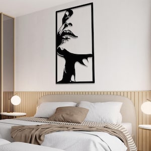 Modern Woman Face, Metal Wall Art, Above Bed Decor, Female Face Decor, Unique Woman Head, Gift for Her, Gift for Him, Surreal Line Art