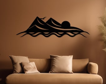 Sunrise Metal Wall Art, Mountain Wall Decor, Landscape Sign, Above Bed Decor, Gift for Him, Ocean Wave Decor, Beach House Wall Art
