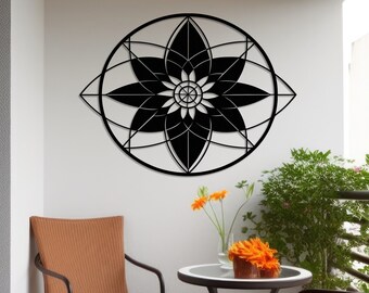 Arte de parede floral geométrica em metal: decoração boho com mandala moderna