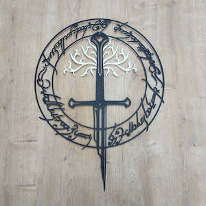 Arte mural de El Señor de los Anillos, Decoración de pared con espada de Narsil, Decoración de El Señor de los Anillos, Póster de El Señor de los Anillos, Película El Hobbit, Regalo para hombres, Regalo de inauguración de la casa