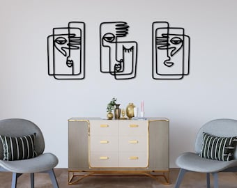 Picasso Line Art: Abstract Face Metal Wall Decor