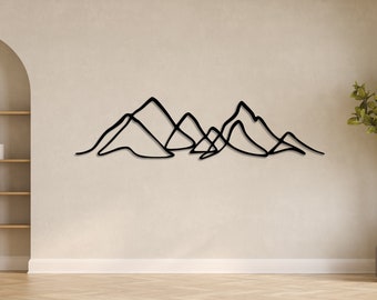 Decoración de pared con líneas de montaña, montaña metálica minimalista, arte mural natural moderno, letrero de pared para exteriores, decoración de aventuras, regalo de inauguración de la casa
