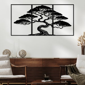 Oversized Metal Bonsai Tree Wall Art: 3-Piece Nature Decor