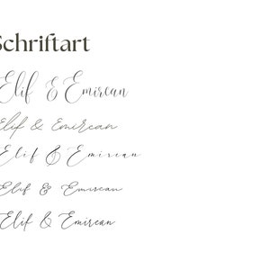 May include: A list of five different font styles, each labeled with a number and the words "Elif & Emircan". The font styles are all cursive and vary slightly in their letterforms.