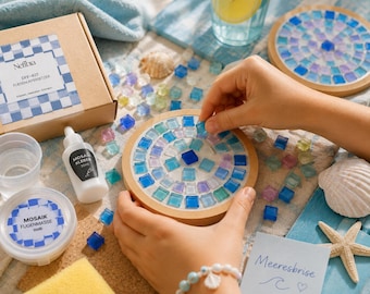 DIY Mosaik-Untersetzer Set für Kinder – Kreativer Bastelspaß mit 2 Bambus-Untersetzern