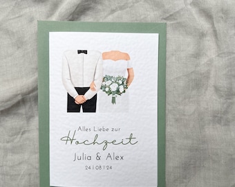 Carte de félicitations de mariage personnalisée, carte de vœux de mariage avec les mariés, avec voiture de mariage