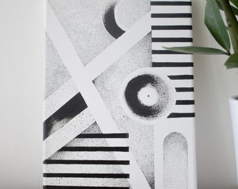 Minimalistische schwarze abstrakte Dotwork-Geometrie Malerei - A5 Leinwand