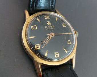 Vintage Buren Grand Prix Gold tone mens watch sivyers59