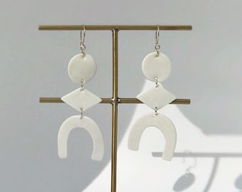 Porcelain Motherwell Statement Earrings white abstract