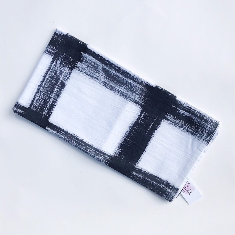Cotton Tea Towel Black and White Plaid Strokes Hand Painted Etsy