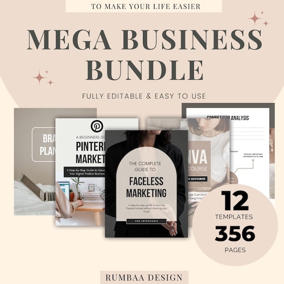 Mega Business Bundle, Small Business Templates Canva Business Kit Marketing Planner Ebook Templates Entrepreneur Tools Digital Business Pack