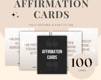 100 Affirmation Cards, Positive Affirmations Deck, Self Care Cards Motivational Quotes Mindfulness Cards Digital Printable Affirmation Cards