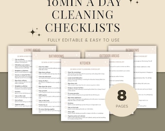 Dagelijkse schoonmaakchecklists van 10 minuten, schoonmaakschema huis, takenschema, afdrukbare schoonmaakplanner, huisorganizer, digitale schoonmaaklijst