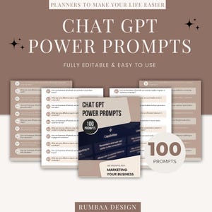 100 Chat GPT Power Prompts, AI Prompt Guide, ChatGPT Marketing Prompts, Content Creation Prompts, Digital Download, Business Growth Prompts