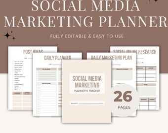 Social Media Marketing Planner, Content Planner, Instagram Facebook Planner, Marketing Strategy, Online Business Planner, Canva Template