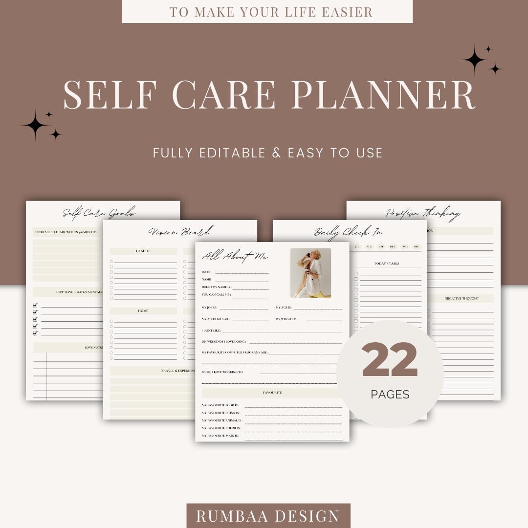 Self Care Planner, Wellness Journal, Mental Health Planner, Daily Self ...