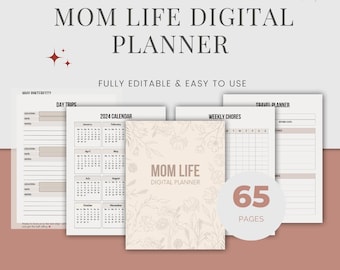 Mom Life Digitaler Planer 65 Seiten, beschäftigter Mom Planer, druckbarer Mom Organizer Familienplaner Haushaltsplaner, Produktivitätsplaner