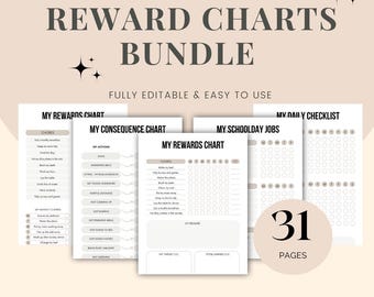 Reward Charts Bundle, Kids Chore Chart, Behavior Chart Star Chart Printable Reward System Toddler Responsibility Chart Editable Kids Planner
