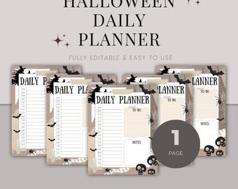 Planificador diario de Halloween / Planificador diario / Planificador diario digital / Planificador diario imprimible / Lista de tareas pendientes / Notas / Planificador imprimible lindo