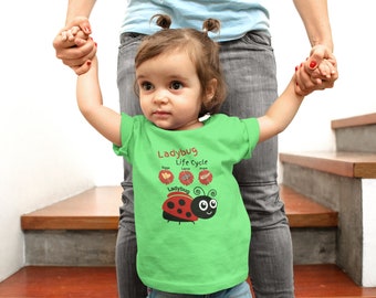 T-shirt du cycle de vie des coccinelles pour tout-petits, t-shirt pour fille ou garçon, éducation scientifique à la nature, t-shirt fille fils petite-fille petit-fils, anniversaire