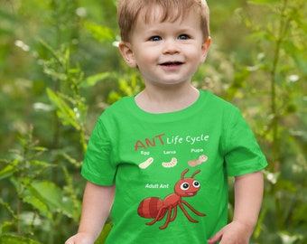 Kleinkind-Ameisen-Lebenszyklus-T-Shirt, Insekten-T-Shirt für Mädchen oder Jungen, Wissenschaft, Natur, pädagogisches T-Shirt, Tochter, Sohn, Enkelin, Enkel, Geburtstag