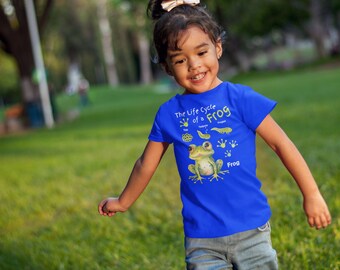 T-shirt cycle de vie de la grenouille pour tout-petit, t-shirt pour fille ou garçon, éducation scientifique à la nature, t-shirt fille fils petite-fille petit-fils, cadeau d'anniversaire