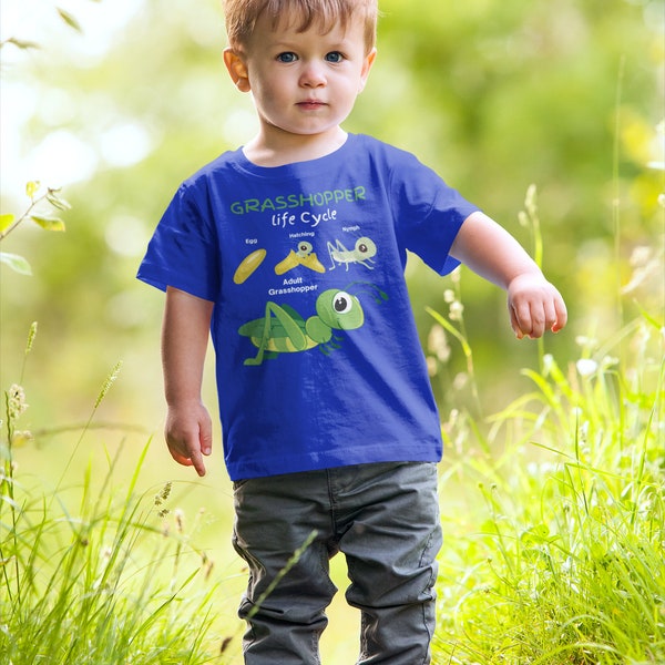 Toddler Grasshopper Life Cycle tee, insect tshirt for girl or boy, science nature t-shirt daughter son granddaughter grandson birthday gift