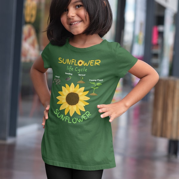 Kids Sunflower Life Cycle tshirt, sun flower kid tee, child t-shirt, childs shirt science education daughter granddaughter son grandson gift