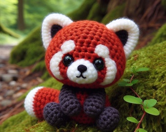 Simpatico modello all'uncinetto Panda rosso - Kit fai da te - Facile da seguire - Piccolo modello Amigurimi all'uncinetto per principianti - Download digitale - Giocattoli fai da te