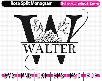 Floral Split Monogram svg, jpg, png, dxf, Flower Monogram Clipart, Floral Letter Graphic, Alphabet Bundle