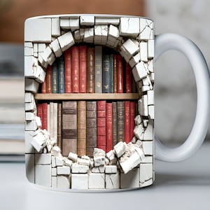 3D Book Mug Wrap, 11oz And 15 Oz Mug Design, 3D Bookshelf Mug Sublimation, 3D Mug Wrap, 11oz Mug Png, 15oz Mug PNG Book Lover Mug Coffee Mug
